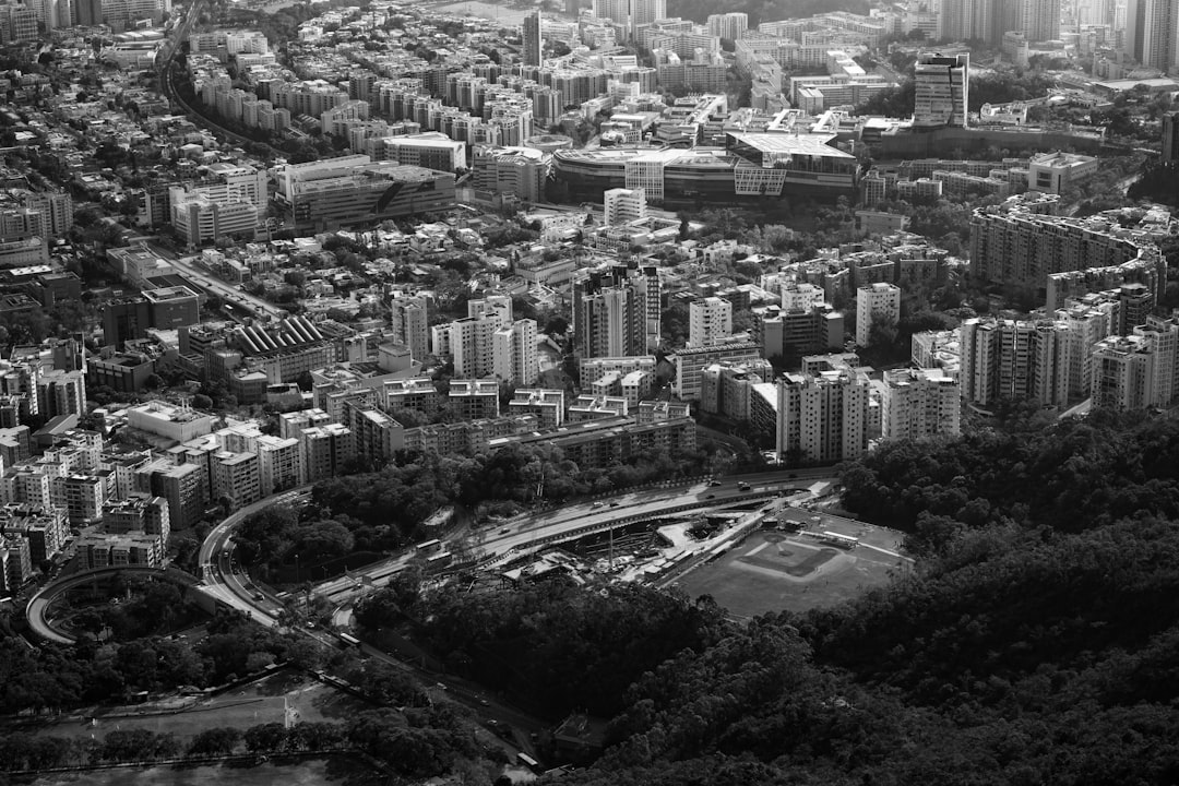 개별 숙소 단위로 구성된 독채 펜션 단지의 항공 뷰, 프라이빗함 강조